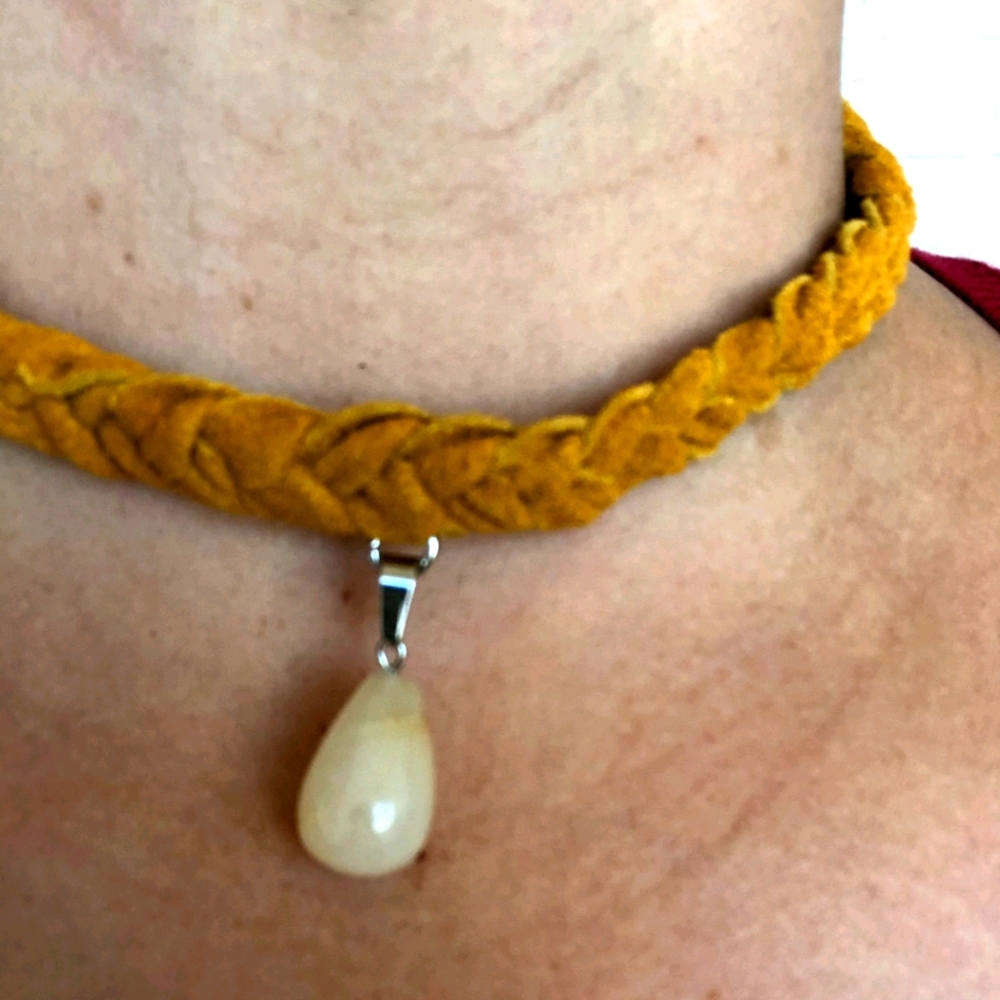 Braided Deer Hide Choker with Crystal